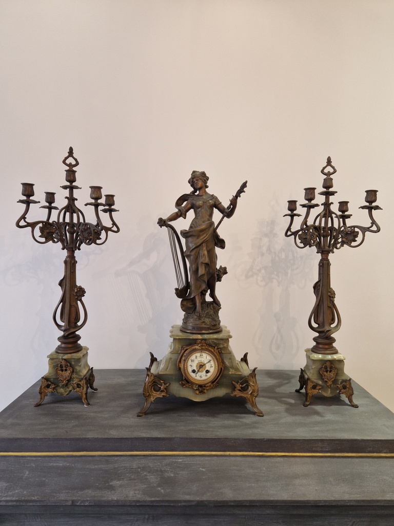 Fireplace clock and candlesticks 2 pcs