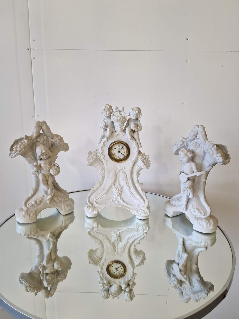 Fireplace clock and candlesticks 