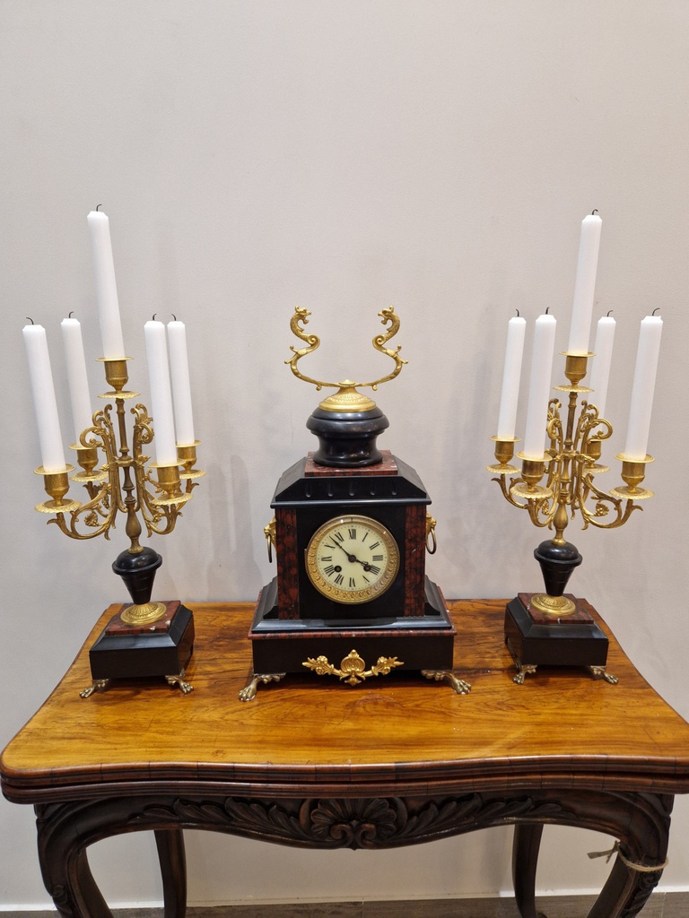 Fireplace clock and candlesticks 2 pcs